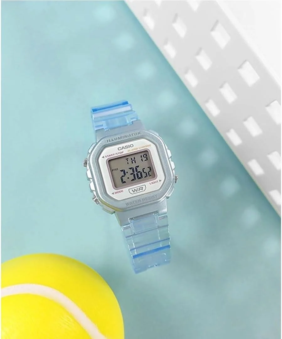 ساعت مچی زنانه کاسیو مدل LA-20WHS-2ADF صفحه شفاف، بند آبی