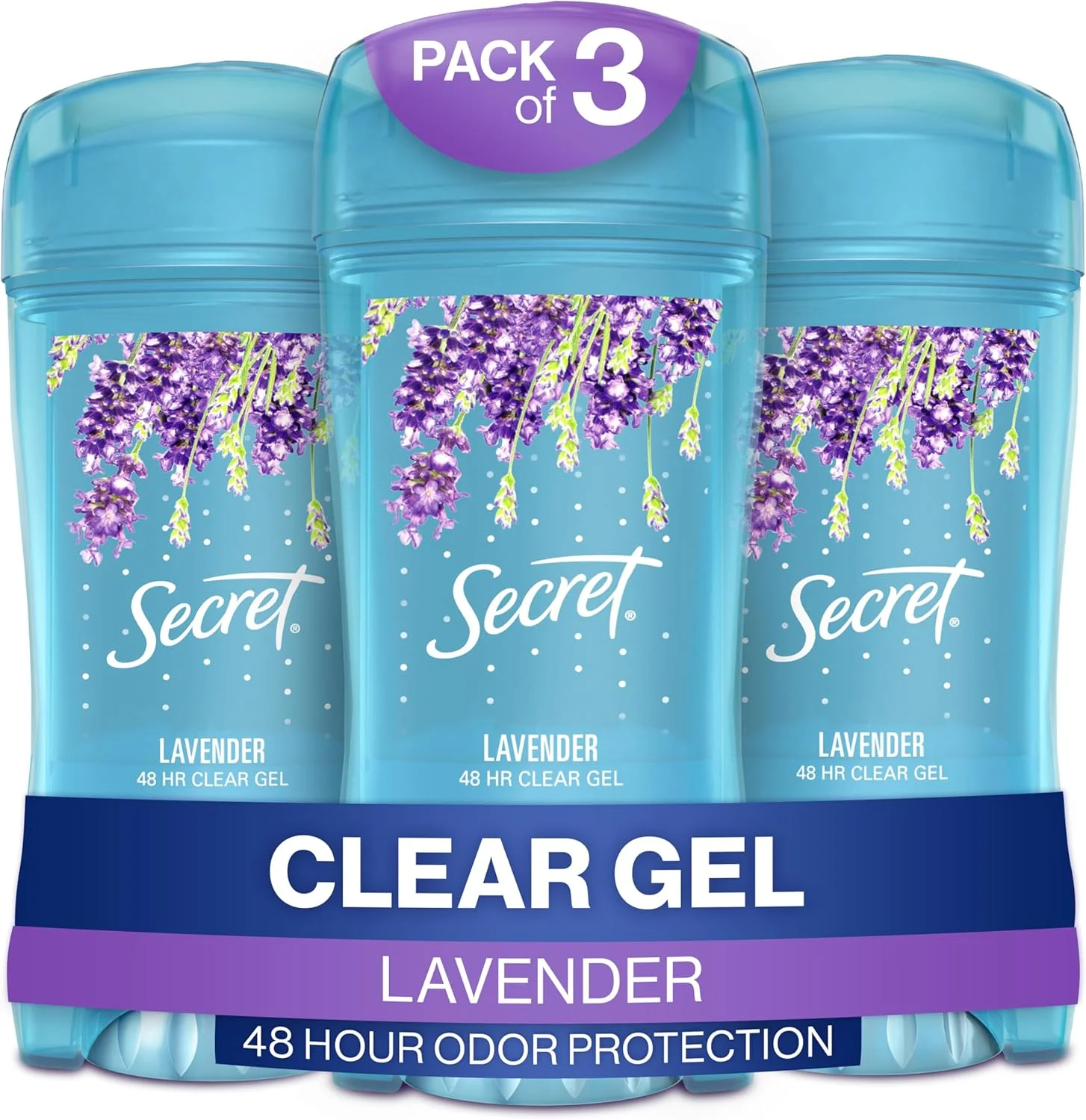 Secret Antiperspirant and Deodorant for Women Refreshing Lavender, Clear Gel, 48 Hr Odor Protection, 3.4 oz (Pack of 3) Secret Antiperspirant and Deodorant for Women Refreshing Lavender, Clear Gel, 48 Hr Odor Protection, 3.4 oz (Pack of 3)