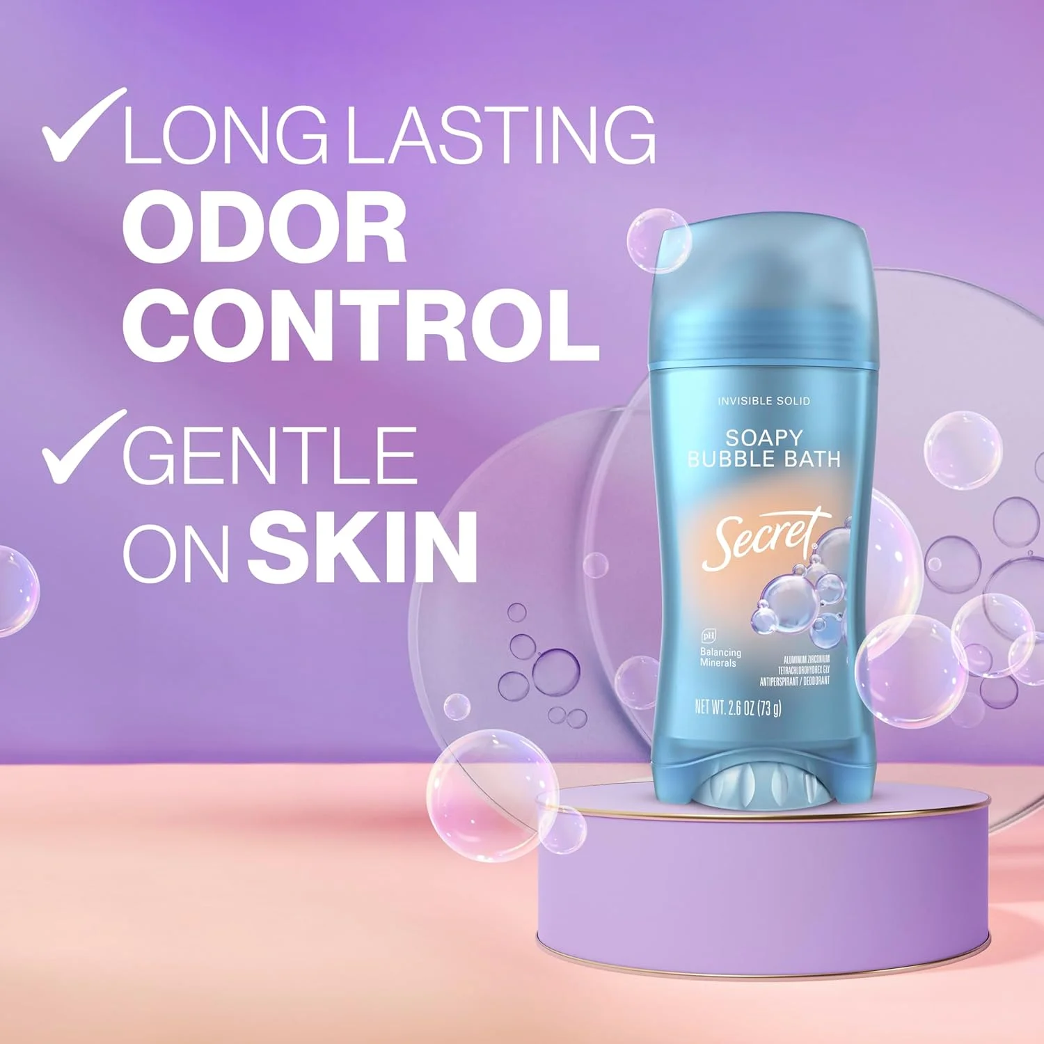 Secret Fresh Antiperspirant Deodorant for Women, 72hr Breathable Sweat & Odor Protection, Instant Freshness & Gentle, PH Balancing Minerals, Invisible Solid, Soapy Bubble Bath Scent, 2.6 oz Secret Fresh Antiperspirant Deodorant for Women, 72hr Breathable Sweat & Odor Protection, Instant Freshness & Gentle, PH Balancing Minerals, Invisible Solid, Soapy Bubble Bath Scent, 2.6 oz