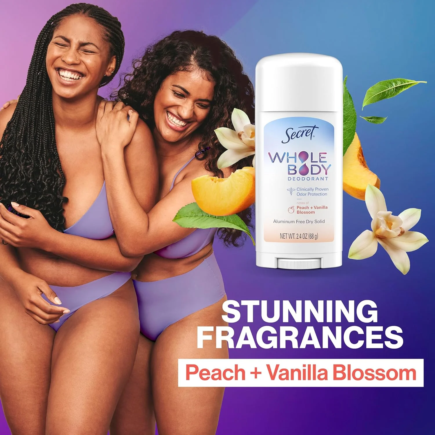 Secret Whole Body Deodorant Stick for Women, Travel Size, Peach & Vanilla Blossom Scent, Aluminum Free Deodorant, 72 HR Odor Protection, 0.5 oz Secret Whole Body Deodorant Stick for Women, Travel Size, Peach & Vanilla Blossom Scent, Aluminum Free Deodorant, 72 HR Odor Protection, 0.5 oz