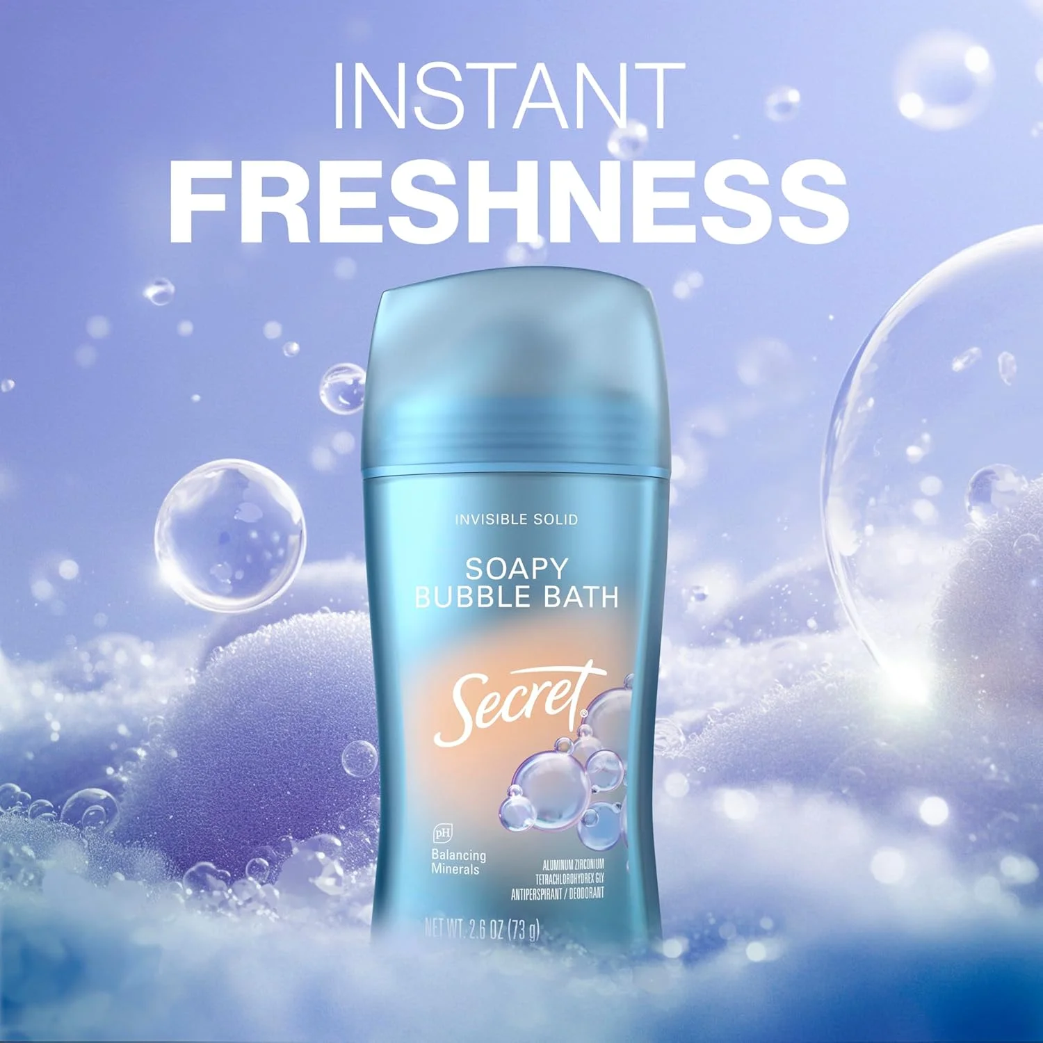 Secret Fresh Antiperspirant Deodorant for Women, 72hr Breathable Sweat & Odor Protection, Instant Freshness & Gentle, PH Balancing Minerals, Invisible Solid, Soapy Bubble Bath Scent, 2.6 oz Secret Fresh Antiperspirant Deodorant for Women, 72hr Breathable Sweat & Odor Protection, Instant Freshness & Gentle, PH Balancing Minerals, Invisible Solid, Soapy Bubble Bath Scent, 2.6 oz