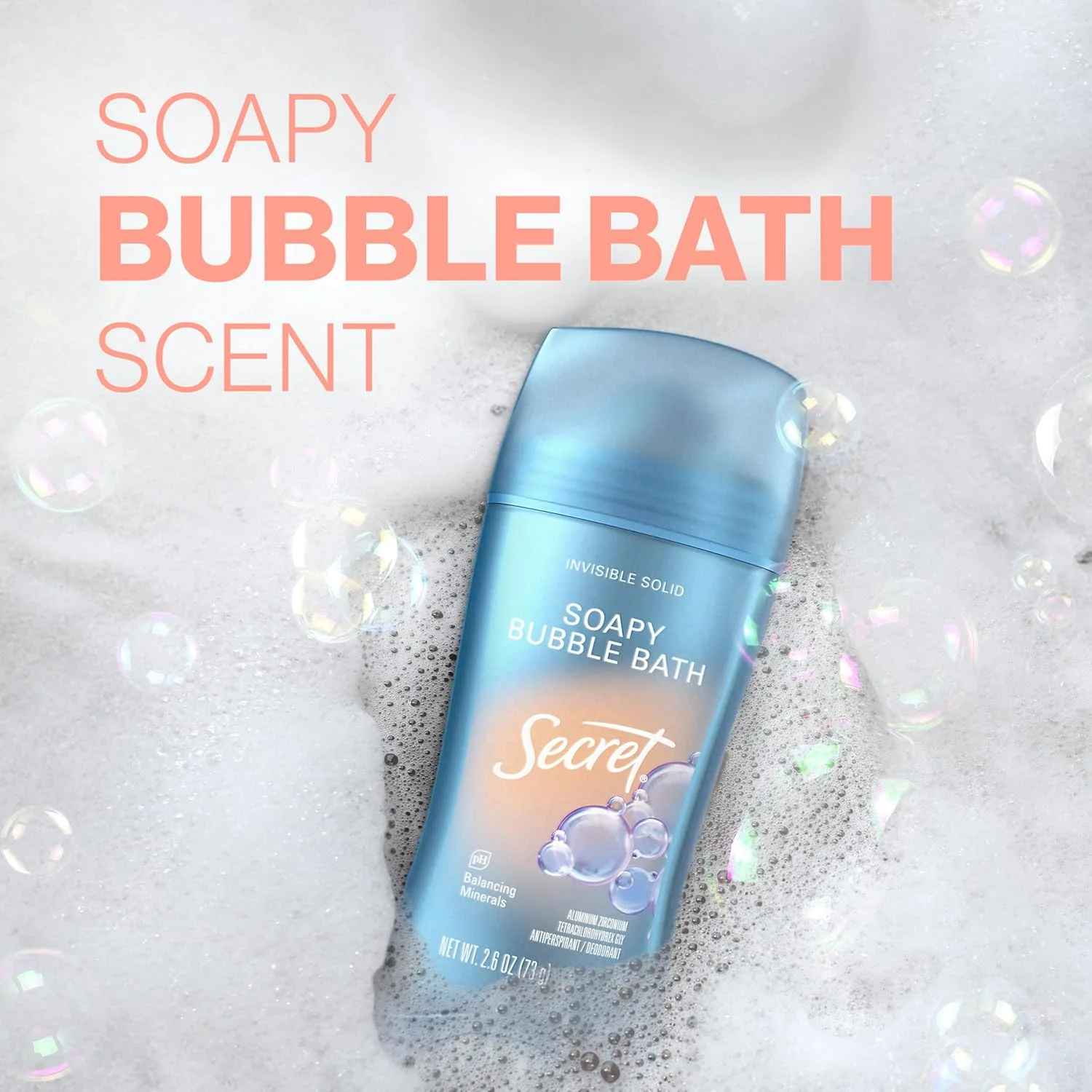 Secret Fresh Antiperspirant Deodorant for Women, 72hr Breathable Sweat & Odor Protection, Instant Freshness & Gentle, PH Balancing Minerals, Invisible Solid, Soapy Bubble Bath Scent, 2.6 oz Secret Fresh Antiperspirant Deodorant for Women, 72hr Breathable Sweat & Odor Protection, Instant Freshness & Gentle, PH Balancing Minerals, Invisible Solid, Soapy Bubble Bath Scent, 2.6 oz