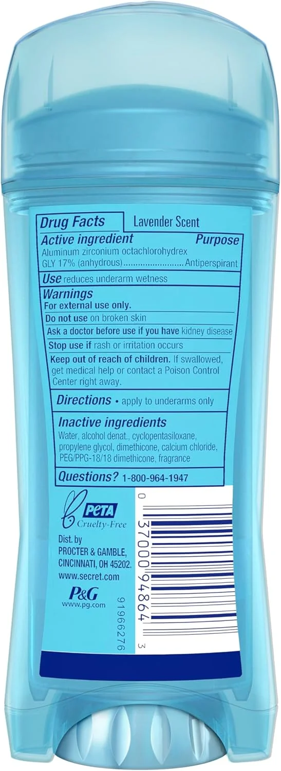 Secret Antiperspirant and Deodorant for Women Refreshing Lavender, Clear Gel, 48 Hr Odor Protection, 3.4 oz (Pack of 3) Secret Antiperspirant and Deodorant for Women Refreshing Lavender, Clear Gel, 48 Hr Odor Protection, 3.4 oz (Pack of 3)