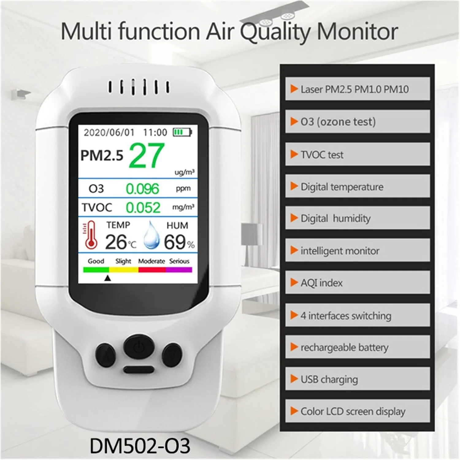 سنسور تشخیص نشت چندگانه گاز PM2.5/HCHO/TVOC، صفحه نمایش دما و رطوبت، تستر تجزیه و تحلیل کیفیت هوا، فرمالدهید، آنالایزر تشخیص گاز ازن، اندازه گیری با دقت و حساسیت بالا Zeenyi سنسور تشخیص نشت چندگانه گاز PM2.5/HCHO/TVOC، صفحه نمایش دما و رطوبت، تستر تجزیه و تحلیل کیفیت هوا، فرمالدهید، آنالایزر تشخیص گاز ازن، اندازه گیری با دقت و حساسیت بالا Zeenyi