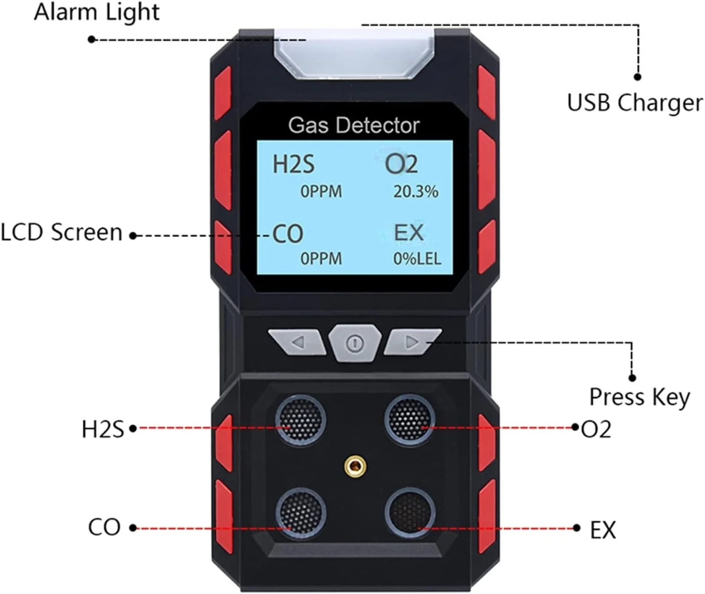آنالایزر گاز چندگانه صنعتی مستقل با صفحه نمایش کیفیت هوا، آشکارساز گازهای قابل احتراق H2S CO O2 EX، سنسور امنیتی آتش نشانی مونوکسید کربن با یادآوری صوتی Zeenyi آنالایزر گاز چندگانه صنعتی مستقل با صفحه نمایش کیفیت هوا، آشکارساز گازهای قابل احتراق H2S CO O2 EX، سنسور امنیتی آتش نشانی مونوکسید کربن با یادآوری صوتی Zeenyi