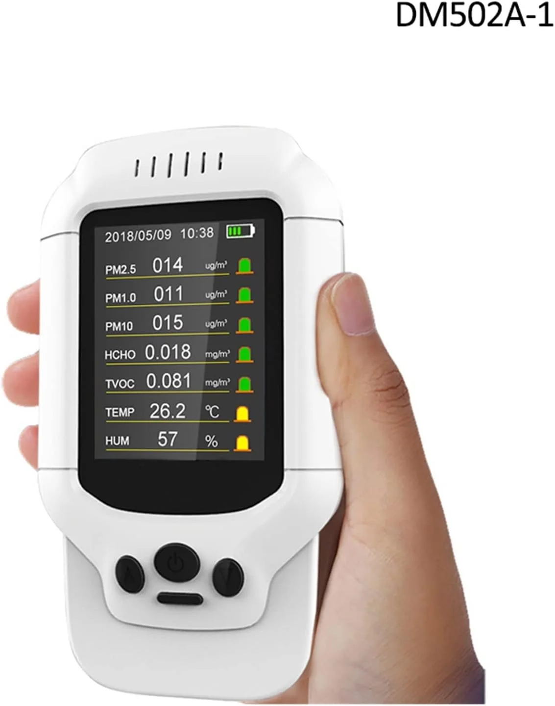 سنسور تشخیص نشت گاز چندگانه HAIRA PM2.5/HCHO/TVOC، تستر آنالیز کیفیت هوا با صفحه نمایش دما و رطوبت، آنالیزور ردیاب گاز فرمالدئید و ازن با دقت و حساسیت بالا (رنگ: 502a1) سنسور تشخیص نشت گاز چندگانه HAIRA PM2.5/HCHO/TVOC، تستر آنالیز کیفیت هوا با صفحه نمایش دما و رطوبت، آنالیزور ردیاب گاز فرمالدئید و ازن با دقت و حساسیت بالا (رنگ: 502a1)