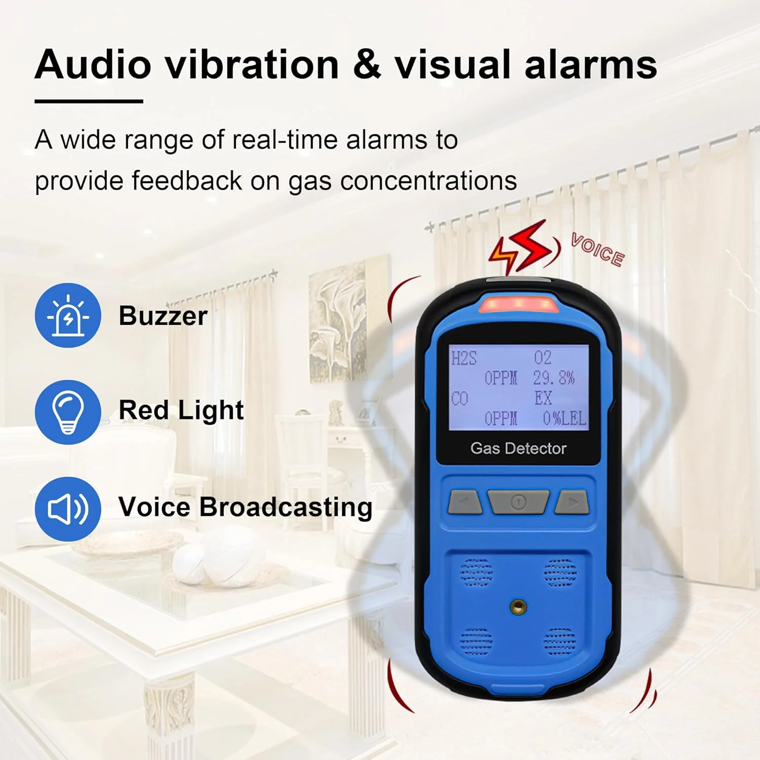 دستگاه تشخیص نشت گاز Scondaor برای H2S CO O2 و LEL، دستگاه تشخیص گاز چندگانه قابل حمل با آلارم های صوتی، تصویری و لرزشی، مانیتور گاز 4 در 1 دستی با صفحه نمایش LCD دیجیتال (آبی) دستگاه تشخیص نشت گاز Scondaor برای H2S CO O2 و LEL، دستگاه تشخیص گاز چندگانه قابل حمل با آلارم های صوتی، تصویری و لرزشی، مانیتور گاز 4 در 1 دستی با صفحه نمایش LCD دیجیتال (آبی)