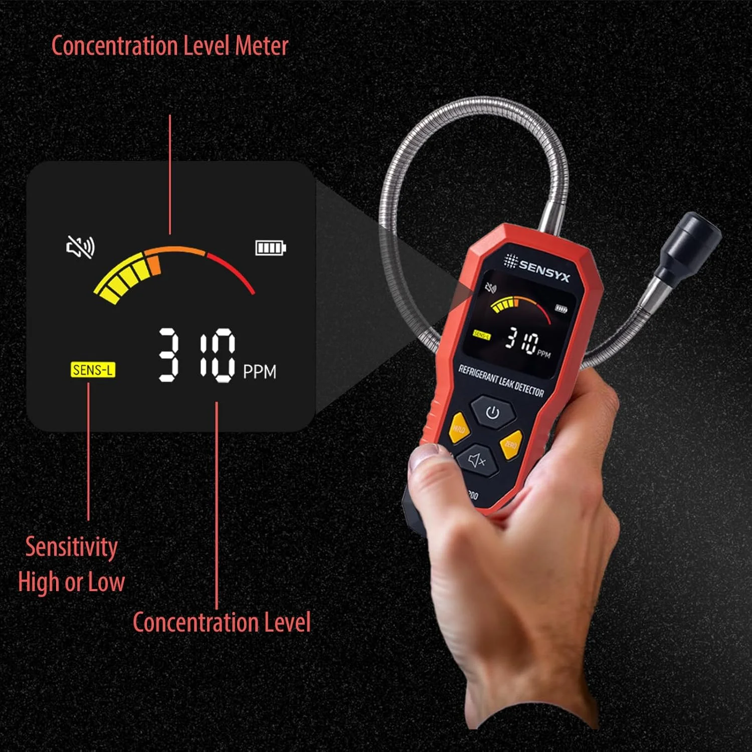 دستگاه تشخیص نشت مبرد HVAC قابل شارژ SENSYX، ردیاب هالوژن فریون، تشخیص تهویه مطبوع، یاب گاز خودرو (ردیاب مبرد SFD200) دستگاه تشخیص نشت مبرد HVAC قابل شارژ SENSYX، ردیاب هالوژن فریون، تشخیص تهویه مطبوع، یاب گاز خودرو (ردیاب مبرد SFD200)
