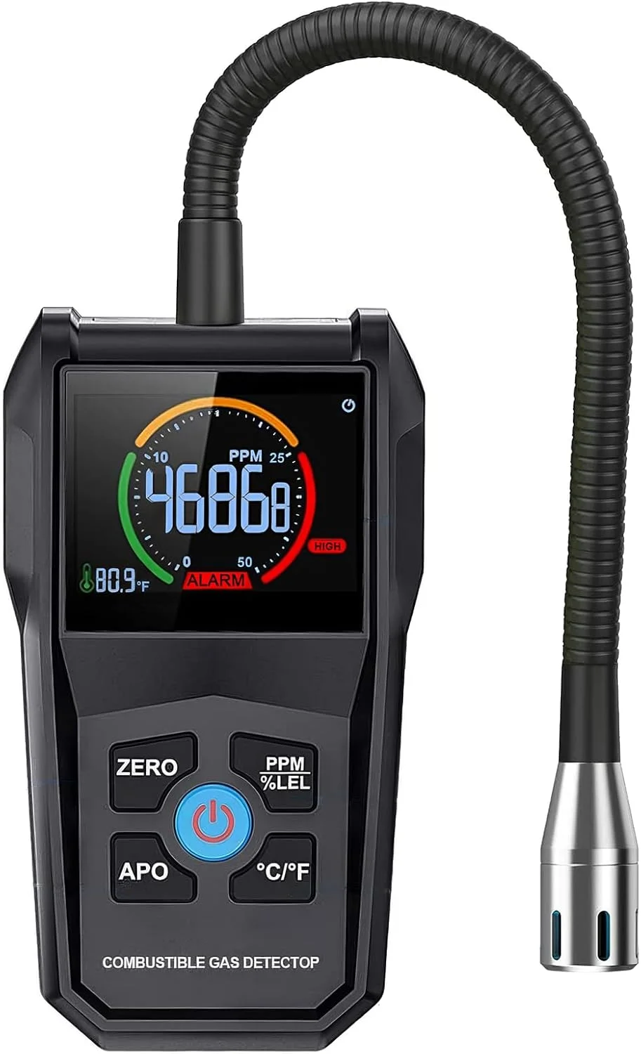 نشت یاب گاز قابل حمل، ردیاب گازهای قابل اشتعال با 50000PPM 100%LEL، صفحه نمایش LCD رنگی، اندازه گیری دما، پروب انعطاف پذیر برای تعیین محل نشت گاز طبیعی، متان، پروپان، اتانول نشت یاب گاز قابل حمل، ردیاب گازهای قابل اشتعال با 50000PPM 100%LEL، صفحه نمایش LCD رنگی، اندازه گیری دما، پروب انعطاف پذیر برای تعیین محل نشت گاز طبیعی، متان، پروپان، اتانول