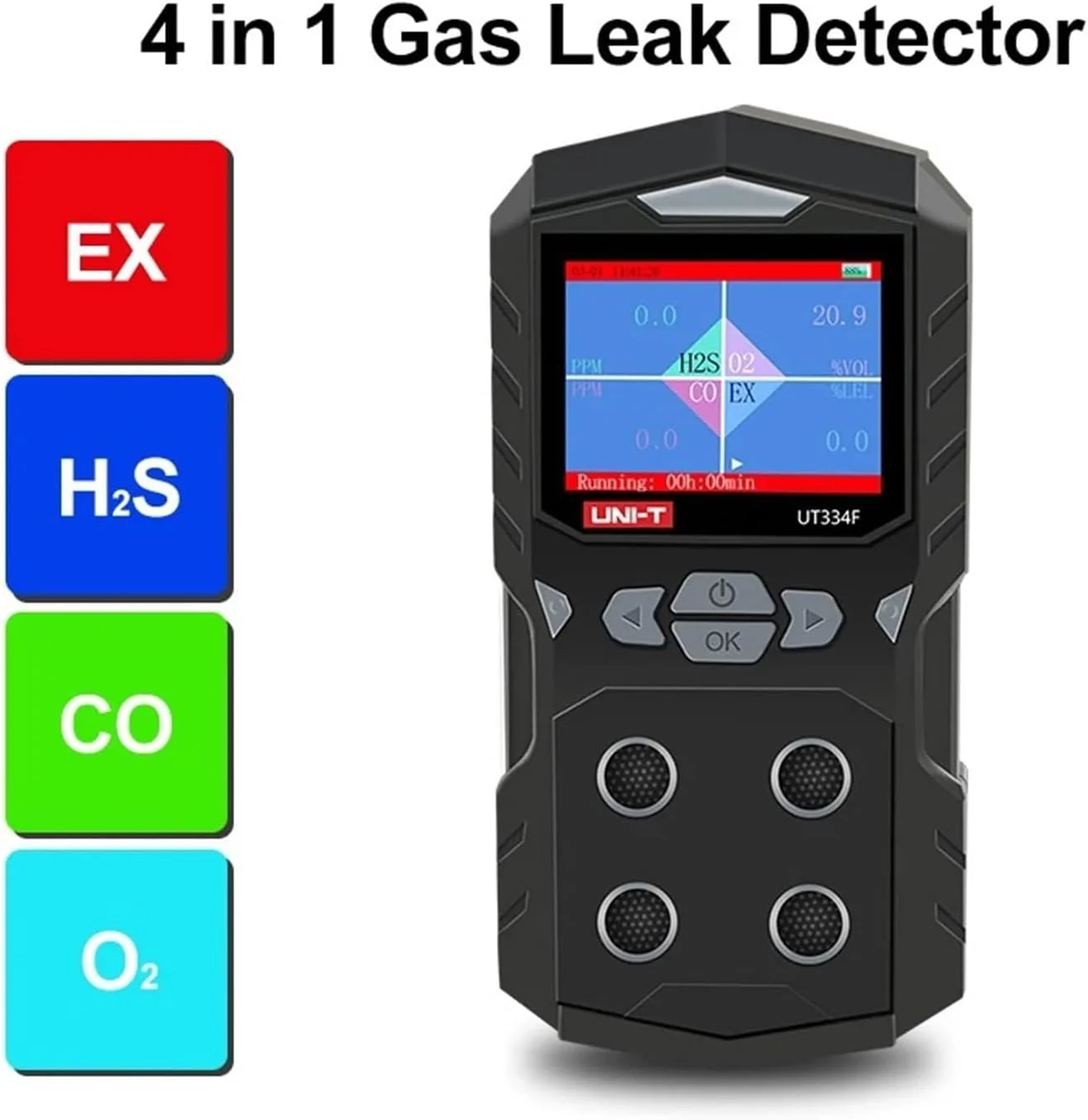 دستگاه تشخیص نشت گاز UT334E UT334F UT334G، مانیتور کیفیت هوای 4 در 1 دستی، دستگاه تشخیص مونوکسید کربن، تستر گاز H2S O2 EX (مدل 334F) دستگاه تشخیص نشت گاز UT334E UT334F UT334G، مانیتور کیفیت هوای 4 در 1 دستی، دستگاه تشخیص مونوکسید کربن، تستر گاز H2S O2 EX (مدل 334F)