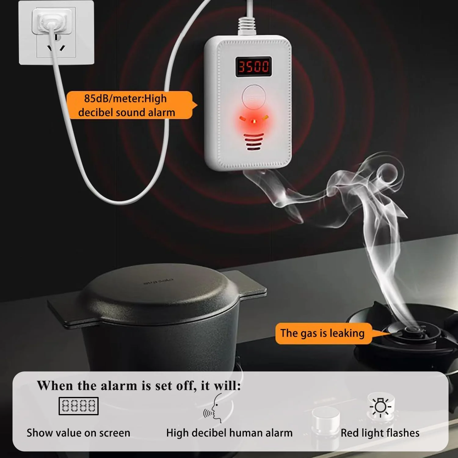 آشکارساز گاز طبیعی، آشکارساز مونوکسید کربن، دستگاه تشخیص نشت گازهای قابل احتراق برای CO، LNG، LPG، متان، آشکارساز گاز طبیعی، دوشاخه اروپایی آشکارساز گاز طبیعی، آشکارساز مونوکسید کربن، دستگاه تشخیص نشت گازهای قابل احتراق برای CO، LNG، LPG، متان، آشکارساز گاز طبیعی، دوشاخه اروپایی