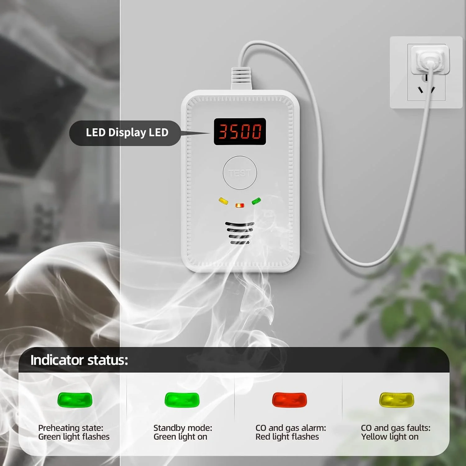 آشکارساز گاز طبیعی، آشکارساز مونوکسید کربن، دستگاه تشخیص نشت گازهای قابل احتراق برای CO، LNG، LPG، متان، آشکارساز گاز طبیعی، دوشاخه اروپایی آشکارساز گاز طبیعی، آشکارساز مونوکسید کربن، دستگاه تشخیص نشت گازهای قابل احتراق برای CO، LNG، LPG، متان، آشکارساز گاز طبیعی، دوشاخه اروپایی