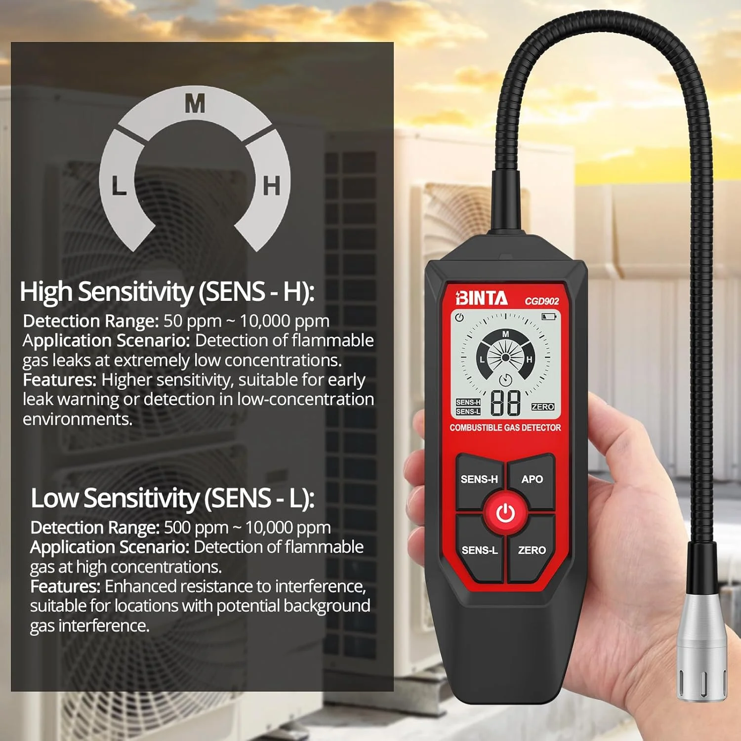 آشکارساز گاز طبیعی، آشکارساز نشت گاز با گردن غازی 18.5 اینچی، ردیاب گاز قابل حمل با هشدارهای صوتی و تصویری، برای تعیین محل نشت پروپان، گاز طبیعی، گازهای قابل احتراق برای خانه، RV، HVAC آشکارساز گاز طبیعی، آشکارساز نشت گاز با گردن غازی 18.5 اینچی، ردیاب گاز قابل حمل با هشدارهای صوتی و تصویری، برای تعیین محل نشت پروپان، گاز طبیعی، گازهای قابل احتراق برای خانه، RV، HVAC