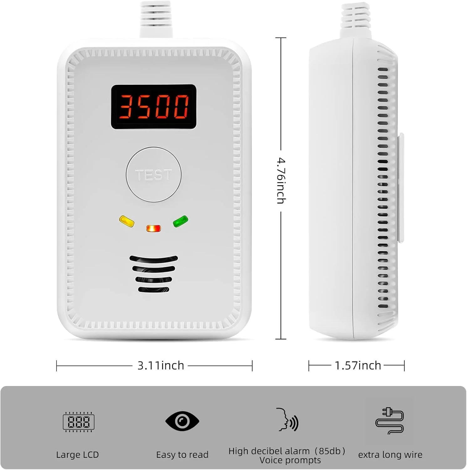 آشکارساز گاز طبیعی، آشکارساز مونوکسید کربن، دستگاه تشخیص نشت گازهای قابل احتراق برای CO، LNG، LPG، متان، آشکارساز گاز طبیعی، دوشاخه اروپایی آشکارساز گاز طبیعی، آشکارساز مونوکسید کربن، دستگاه تشخیص نشت گازهای قابل احتراق برای CO، LNG، LPG، متان، آشکارساز گاز طبیعی، دوشاخه اروپایی