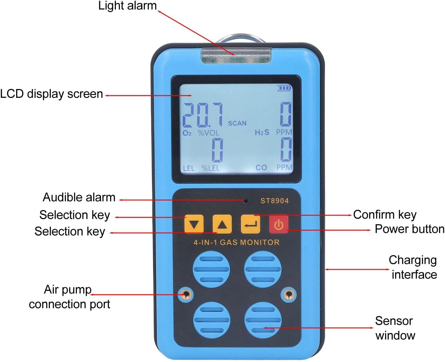 دستگاه تشخیص گاز، مانیتور گاز 4 در 1 برای CO H2S O2 LEL، آنالایزر تستر گاز با آلارم های صوتی، نوری و لرزشی، تستر کیفیت هوا قابل شارژ برای کار و خانه دستگاه تشخیص گاز، مانیتور گاز 4 در 1 برای CO H2S O2 LEL، آنالایزر تستر گاز با آلارم های صوتی، نوری و لرزشی، تستر کیفیت هوا قابل شارژ برای کار و خانه