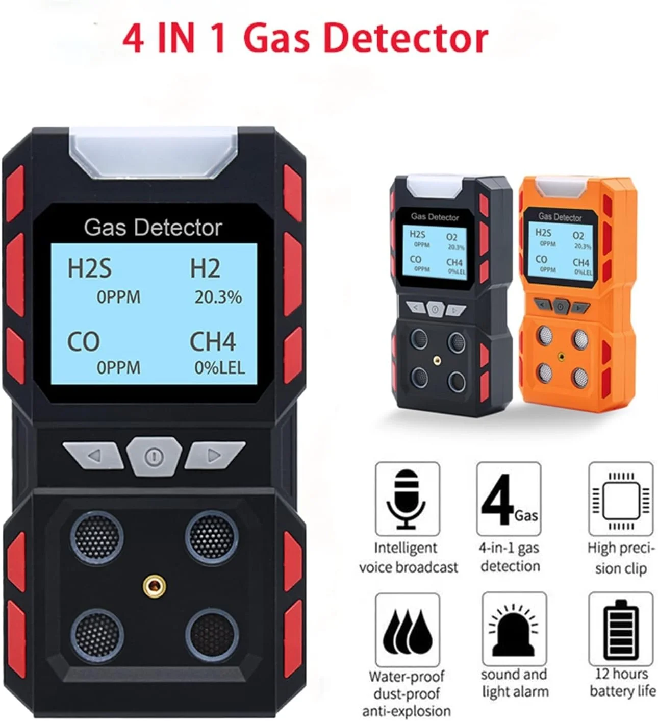 سنسور نشت یاب چند گاز HANXYAAS با صفحه نمایش چند گاز، قابل شارژ USB، 4 در 1 CH4 CO H2S O2، آشکارسازهای جلوگیری از مسمومیت، تستر، سنسور حرفه ای، آلارم با دقت و حساسیت بالا (آشکارساز گاز) سنسور نشت یاب چند گاز HANXYAAS با صفحه نمایش چند گاز، قابل شارژ USB، 4 در 1 CH4 CO H2S O2، آشکارسازهای جلوگیری از مسمومیت، تستر، سنسور حرفه ای، آلارم با دقت و حساسیت بالا (آشکارساز گاز)