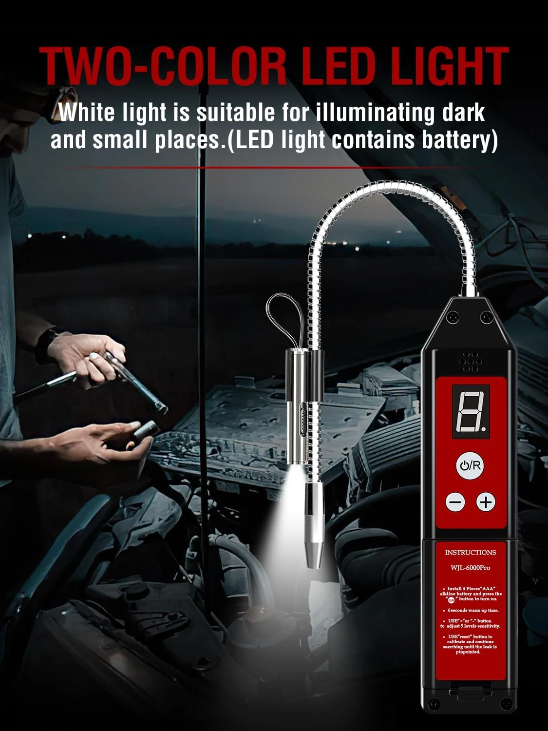 نشت یاب مبرد Aprvtio با نور LED، تستر نشت گاز هالوژن، نشت یاب گاز فریون HVAC تهویه هوا R22 R410A R134A R1234YF CFCs HCFCs HFCs نشانگر WJL-6000PRO ردیاب فریون