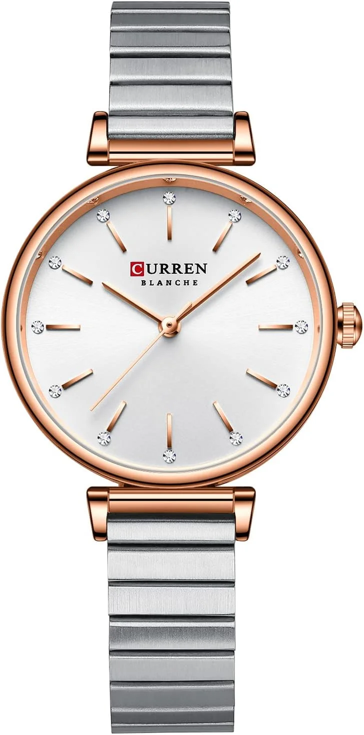 ساعت مچی زنانه کورن، نگین دار لوکس، استیل ضد زنگ، شیک، صفحه الماس نشان، موتور کوارتز ژاپنی، مدل رز گلد