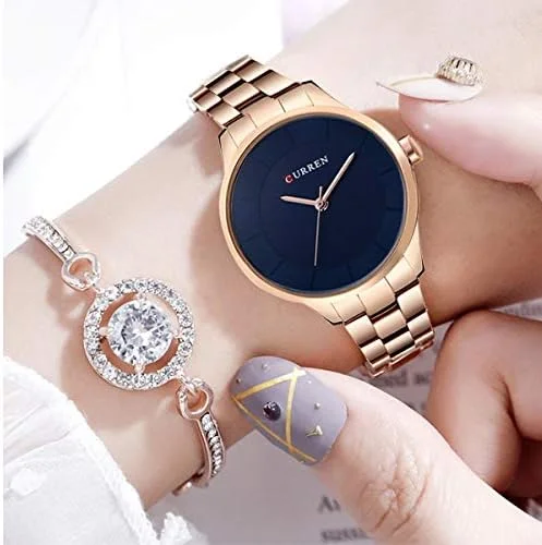 ساعت مچی زنانه کورن با طراحی ظریف، عقربه های براق، صفحه مینیمالیستی با بند استیل قابل تنظیم و قفل پروانه ای ایمن، آبی با طلایی، M، کژوال ساعت مچی زنانه کورن با طراحی ظریف، عقربه های براق، صفحه مینیمالیستی با بند استیل قابل تنظیم و قفل پروانه ای ایمن، آبی با طلایی، M، کژوال