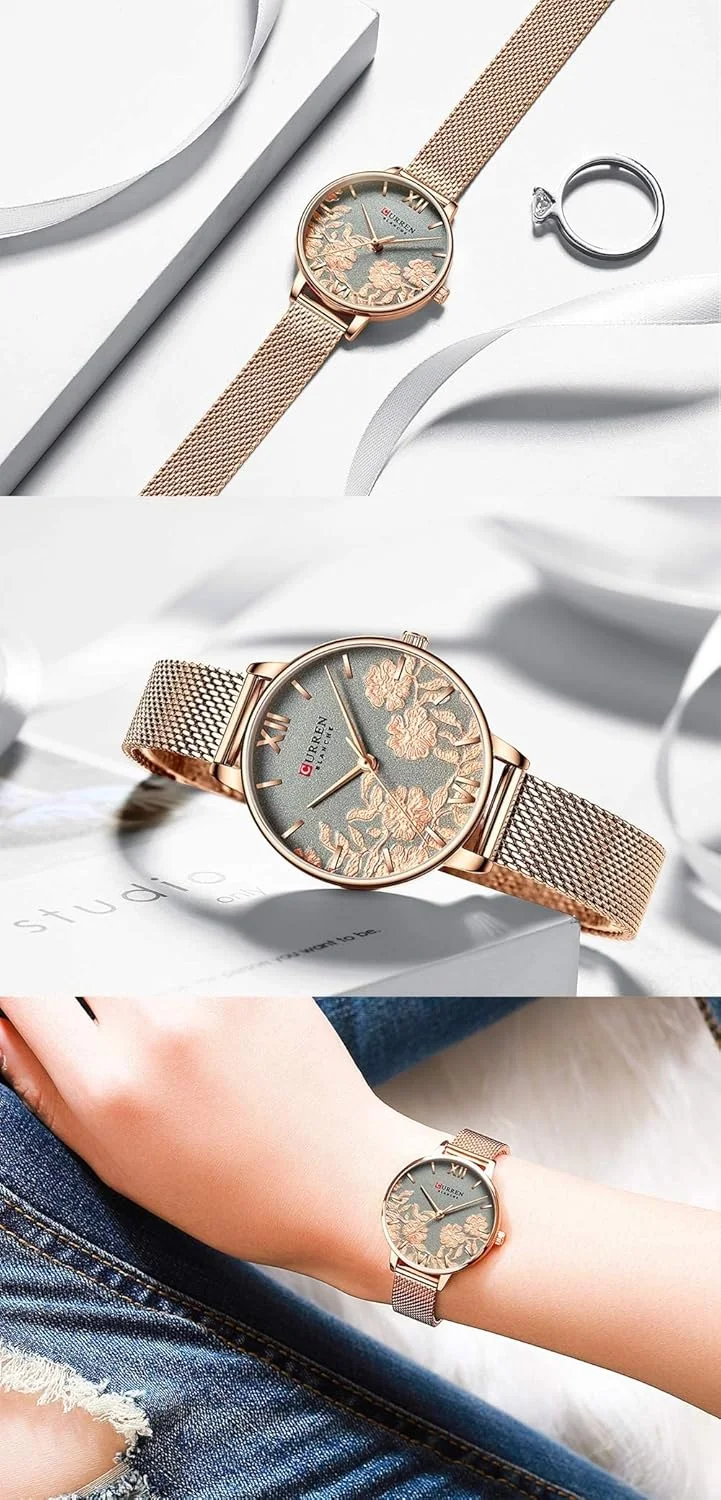 ساعت مچی زنانه CURREN 9065 با موتور کوارتز ژاپنی، بند استیل ضد زنگ، طراحی شیک و مد روز، رنگ 4