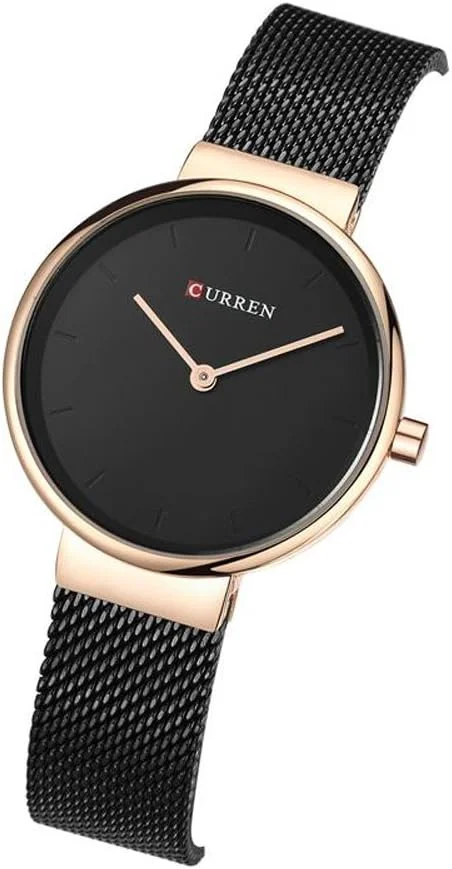 ساعت مچی کوارتز استیل ضد زنگ ضد آب اسپرت زنانه و دخترانه اصل CURREN، رزگلد مشکی
