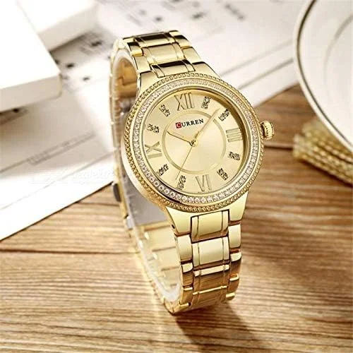 ساعت مچی زنانه کوارتز CURREN 9004 با طراحی کریستالی لوکس