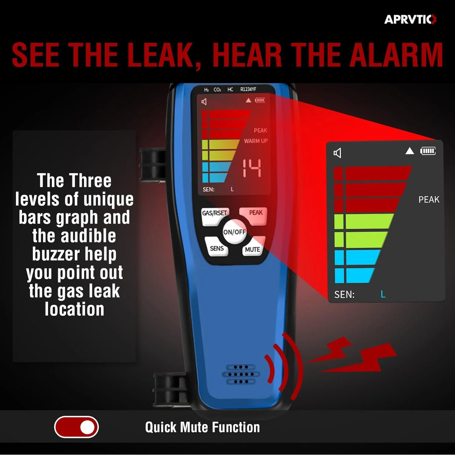دستگاه تشخیص نشت مبرد Aprvtio، مدل ALD-200، دستگاه تشخیص نشت فریون، با باتری، دستگاه نشت یاب گاز هالوژن خودرو برای R134A R410A R22 R1234YF R600a R290 CFCs HCFCs HFCs HCs HFOs