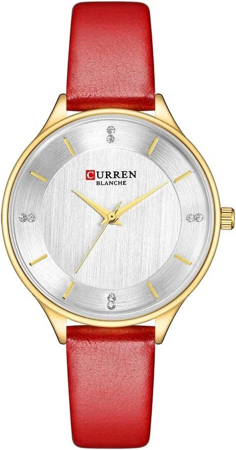 ساعت مچی زنانه CURREN، کوارتز آنالوگ تقویم دار، ساعت مچی زنانه، بند استیل ضد زنگ شیک و ضد آب - آبی مشکی