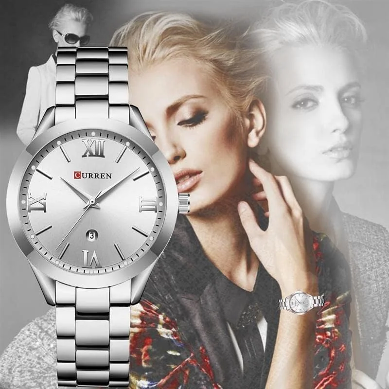 ساعت مچی آنالوگ زنانه کورن، بدنه استیل ضد زنگ، صفحه نقره ای، بند استیل ضد زنگ نقره ای