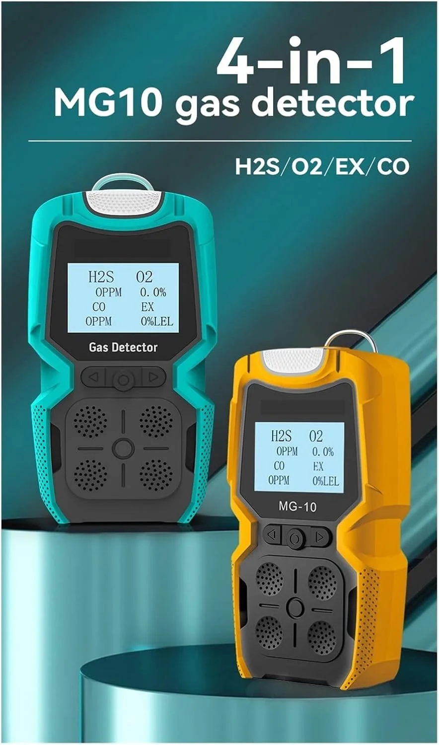 سنسور نشت گاز چندگانه MG10، آشکارساز گاز چند منظوره 4 در 1 H2S/CO/O2/CX، تشخیص گاز، لرزش، نمایشگر چشمک زن، آلارم بازر برای ایمنی، دقت و حساسیت بالا از Zeenyi