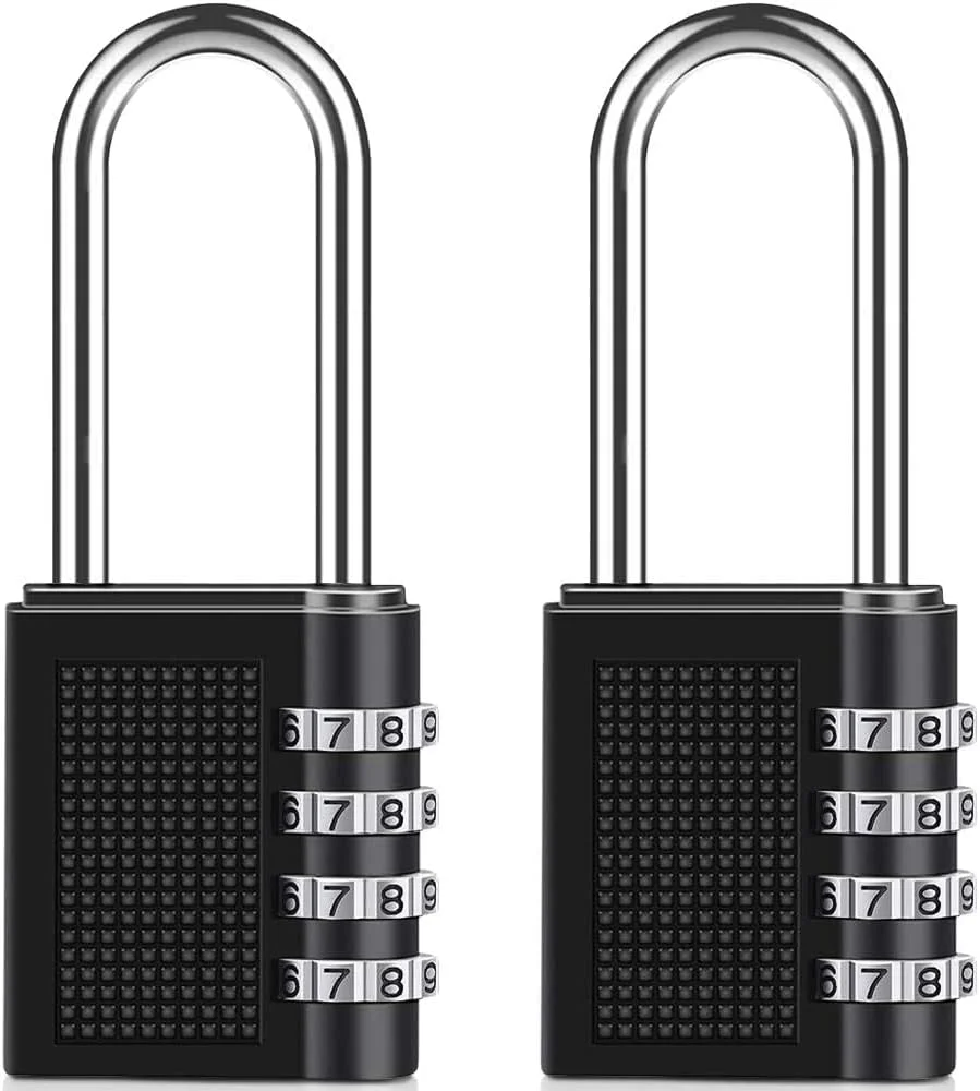 قفل رمزی ترکیبی SYOSI، قفل بلند 4 رقمی ضد آب و هوا، قفل ترکیبی مناسب برای کمدهای مدرسه، در، حصار، قفل چفتی، سوله، گاراژ، جعبه ابزار (مشکی) بسته 2 عددی