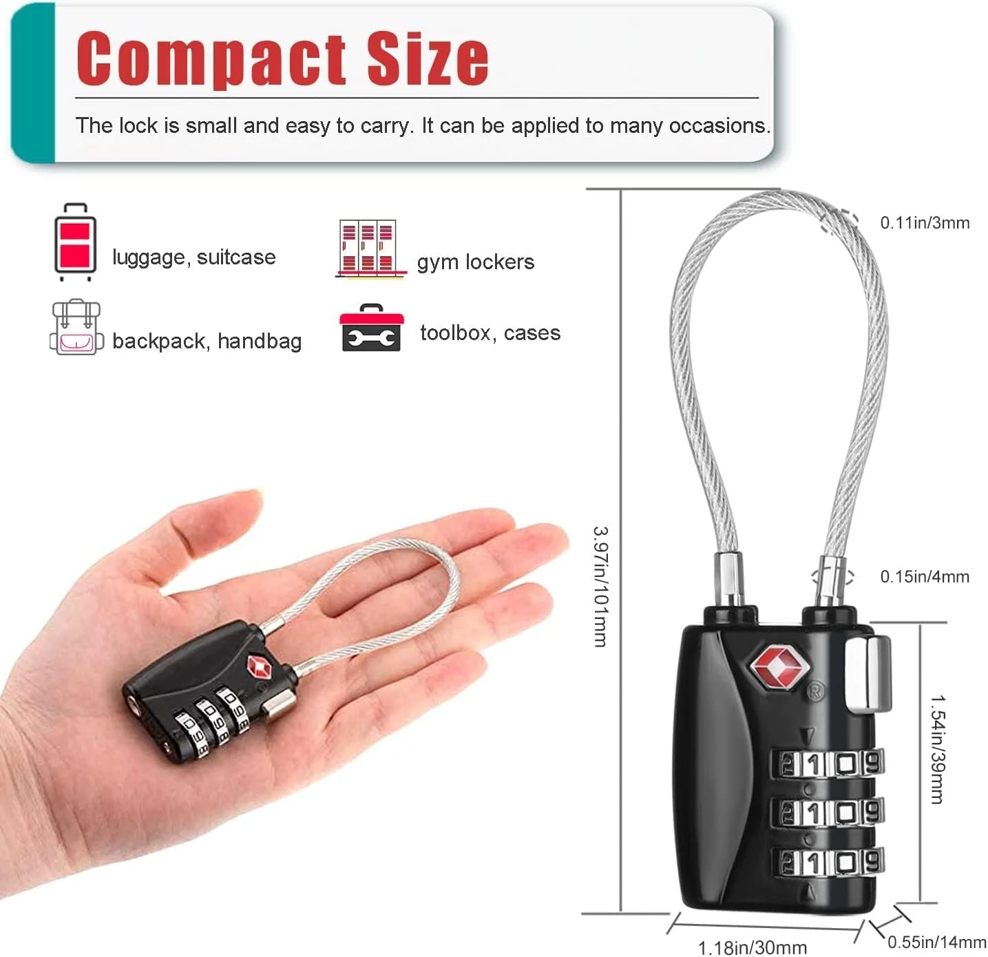قفل چمدان SYOSI مورد تایید TSA، قفل گمرکی SYOSI، قفل چمدان کوچک، قفل مسافرتی کابلی انعطاف پذیر، قفل چمدان رمزدار، قفل کوچک کمد باشگاه با رمز 3 رقمی (مشکی، 2 عددی) قفل چمدان SYOSI مورد تایید TSA، قفل گمرکی SYOSI، قفل چمدان کوچک، قفل مسافرتی کابلی انعطاف پذیر، قفل چمدان رمزدار، قفل کوچک کمد باشگاه با رمز 3 رقمی (مشکی، 2 عددی)