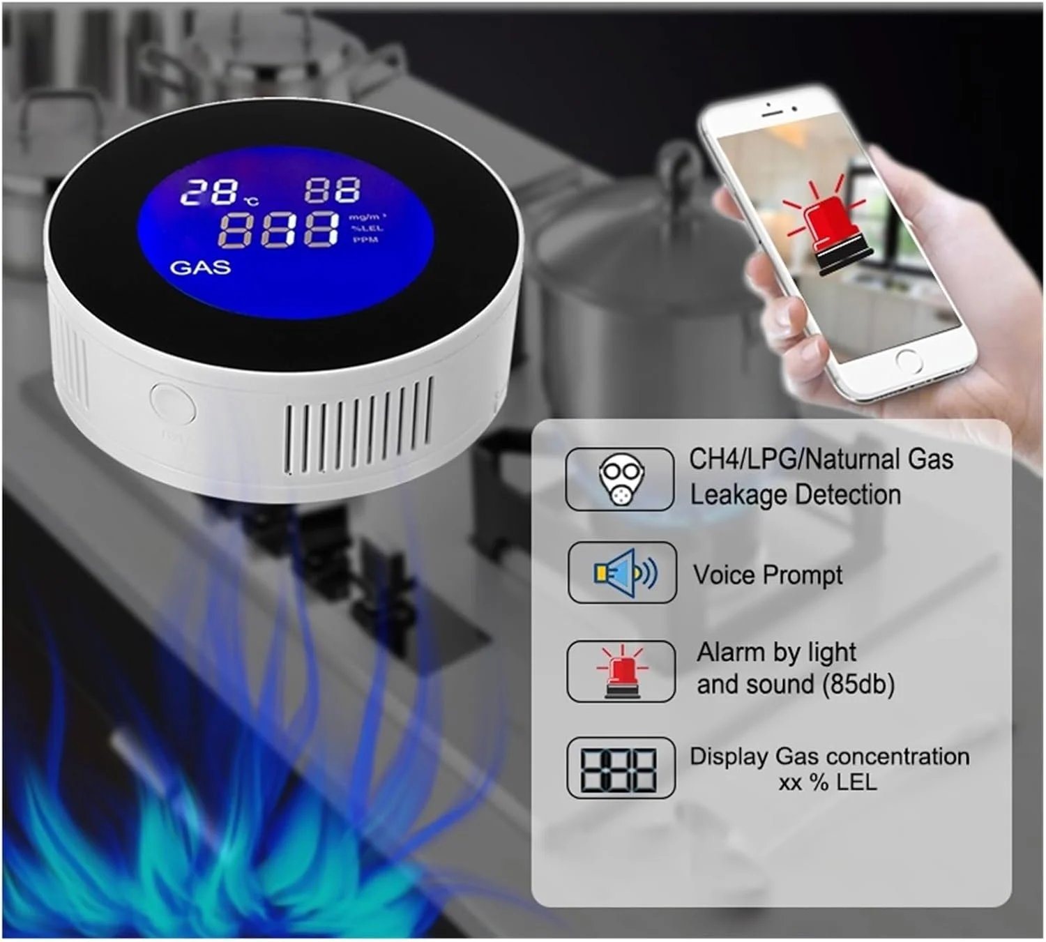 آشکارساز گاز طبیعی WIFI با شیر برقی برای کنترل هوشمند خودکار، سنسور هشدار نشت متان CH4 (آشکارساز گاز) آشکارساز گاز طبیعی WIFI با شیر برقی برای کنترل هوشمند خودکار، سنسور هشدار نشت متان CH4 (آشکارساز گاز)