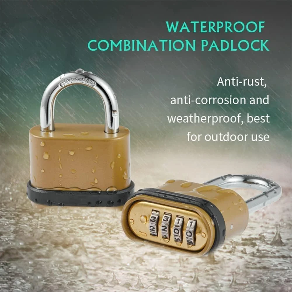 قفل رمزی 4 رقمی SYOSI، قفل های سنگین و مقاوم بدون کلید با طراحی سگکی و روکش برنجی، مناسب برای فضای باز، سوله ها، کمد، باشگاه، دروازه، قفل رمزی مکانیکی با حلقه بلند قفل رمزی 4 رقمی SYOSI، قفل های سنگین و مقاوم بدون کلید با طراحی سگکی و روکش برنجی، مناسب برای فضای باز، سوله ها، کمد، باشگاه، دروازه، قفل رمزی مکانیکی با حلقه بلند