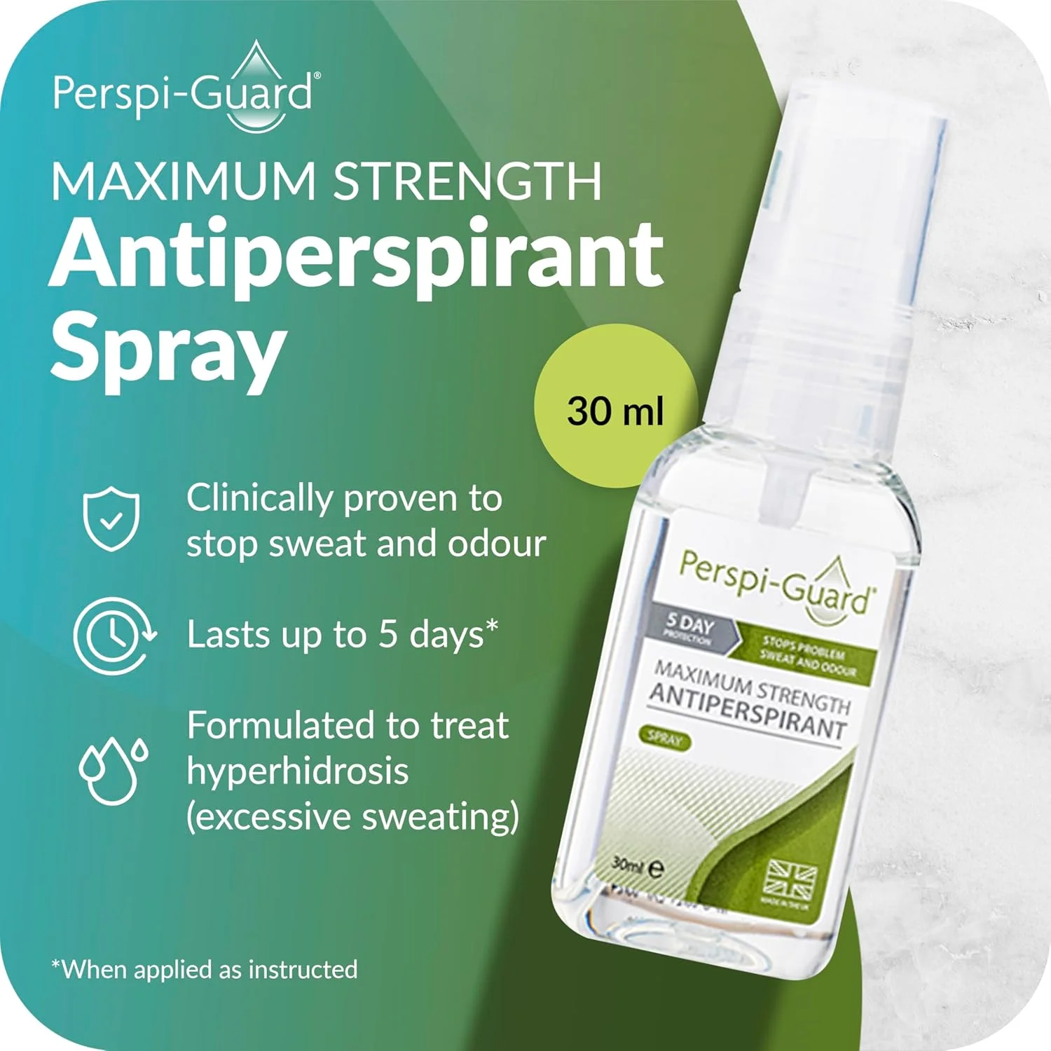 اسپری ضد تعریق Perspi-Guard با حداکثر قدرت، دئودورانت قوی برای تعریق بیش از حد و درمان هایپرهیدروزیس، ماندگاری تا 5 روز - بدون عطر (30 میلی لیتر) اسپری ضد تعریق Perspi-Guard با حداکثر قدرت، دئودورانت قوی برای تعریق بیش از حد و درمان هایپرهیدروزیس، ماندگاری تا 5 روز - بدون عطر (30 میلی لیتر)