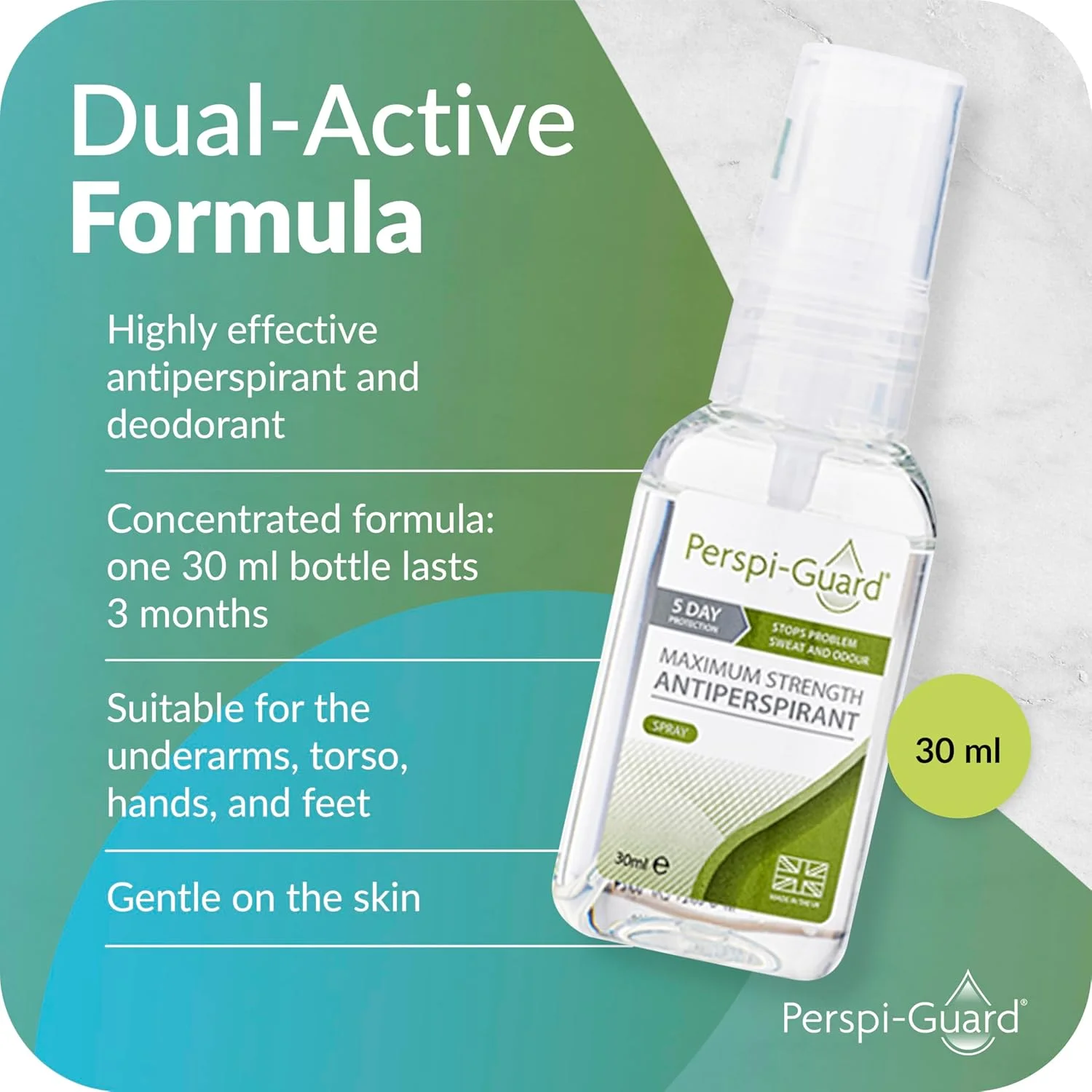 اسپری ضد تعریق Perspi-Guard با حداکثر قدرت، دئودورانت قوی برای تعریق بیش از حد و درمان هایپرهیدروزیس، ماندگاری تا 5 روز - بدون عطر (30 میلی لیتر) اسپری ضد تعریق Perspi-Guard با حداکثر قدرت، دئودورانت قوی برای تعریق بیش از حد و درمان هایپرهیدروزیس، ماندگاری تا 5 روز - بدون عطر (30 میلی لیتر)