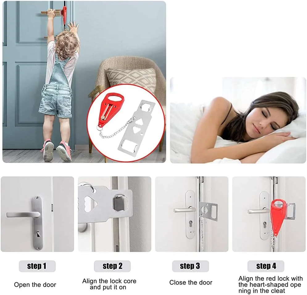 قفل درب سنگین و قابل حمل SYOSI، بسته 2 عددی، برای حریم خصوصی و ایمنی بیشتر، ایده آل برای خانه، آپارتمان، مدرسه و مسافرت، جلوگیری از ورود غیرمجاز (A)