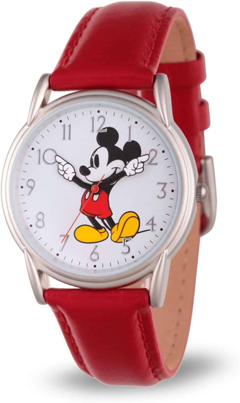 Disney Mickey Mouse Adult Classic Cardiff Articulating Hands Analog Quartz Leather Strap Watch