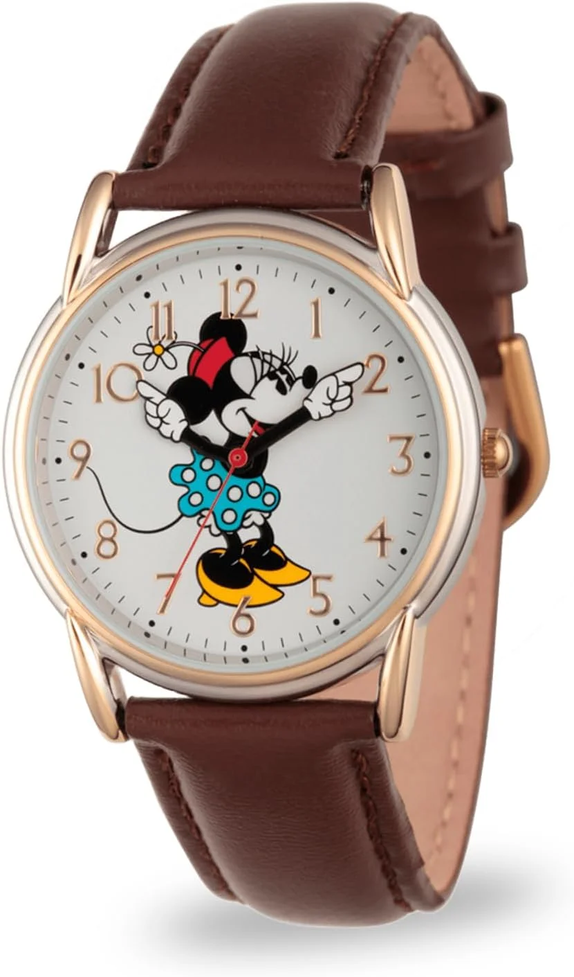 ساعت مینی موس زنانه - ساعت های مینی موس زنانه، ساعت شیک، ساعت های ظریف - بند چرمی مشکی، قاب و صفحه نقره ای، اسباب بازی های شیک