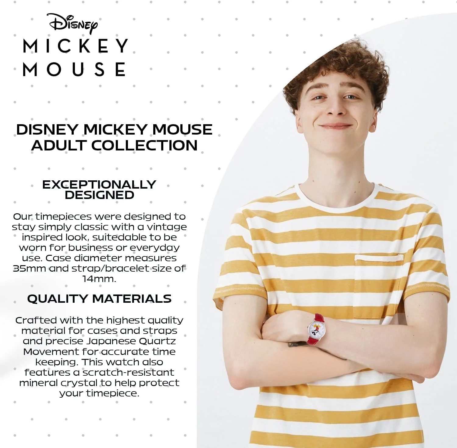 Disney Mickey Mouse Adult Classic Cardiff Articulating Hands Analog Quartz Leather Strap Watch