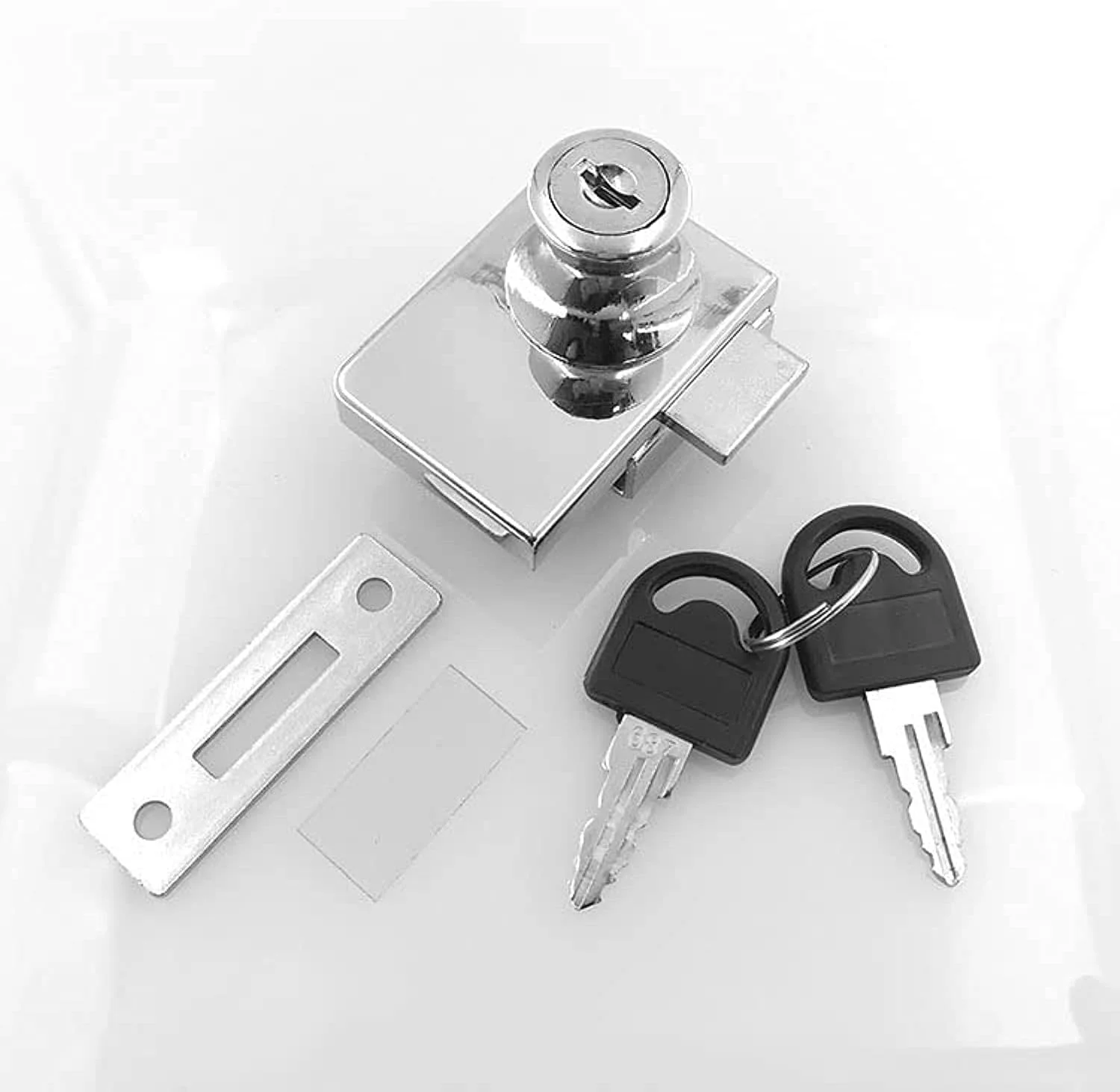 قفل شیشه ای SYOSI، قفل ایمنی درب شیشه ای ویترینی کابینت دو درب بازشو، مناسب برای درب شیشه ای 0.2-0.31 اینچی، کلید جداگانه بدون نیاز به سوراخکاری، آلیاژ روی