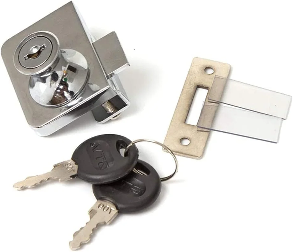 قفل شیشه ای SYOSI، قفل ایمنی درب شیشه ای ویترینی کابینت دو درب بازشو، مناسب برای درب شیشه ای 0.2-0.31 اینچی، کلید جداگانه بدون نیاز به سوراخکاری، آلیاژ روی قفل شیشه ای SYOSI، قفل ایمنی درب شیشه ای ویترینی کابینت دو درب بازشو، مناسب برای درب شیشه ای 0.2-0.31 اینچی، کلید جداگانه بدون نیاز به سوراخکاری، آلیاژ روی