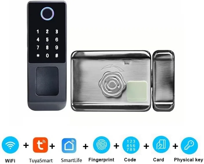 قفل درب هوشمند ضد آب بیرونی، قفل ریم دیجیتال وای فای اثر انگشت الکترونیکی با برنامه Tuya TTLock