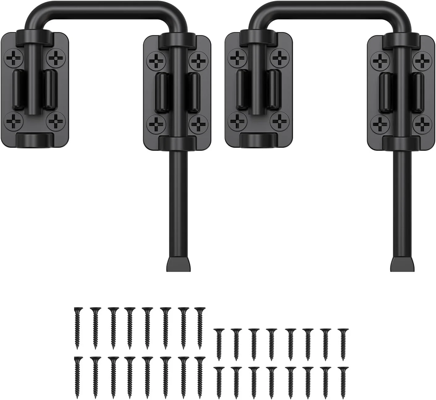 قفل درب کشویی استیل ضد زنگ 2 عددی - قفل U شکل 2.36 اینچی برای پاسیو، انبار و دروازه | نصب قابل تنظیم 90 درجه/180 درجه (مقاوم در برابر آب و هوا، مناسب برای پنجره ها/حصارها/سوله ها، مشکی)