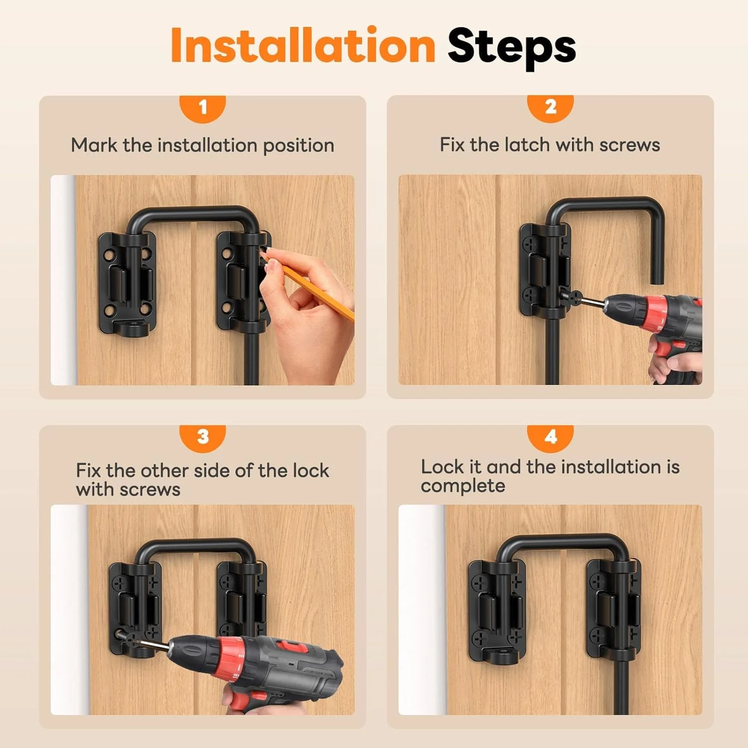 قفل درب کشویی استیل ضد زنگ 2 عددی - قفل U شکل 2.36 اینچی برای پاسیو، انبار و دروازه | نصب قابل تنظیم 90 درجه/180 درجه (مقاوم در برابر آب و هوا، مناسب برای پنجره ها/حصارها/سوله ها، مشکی)