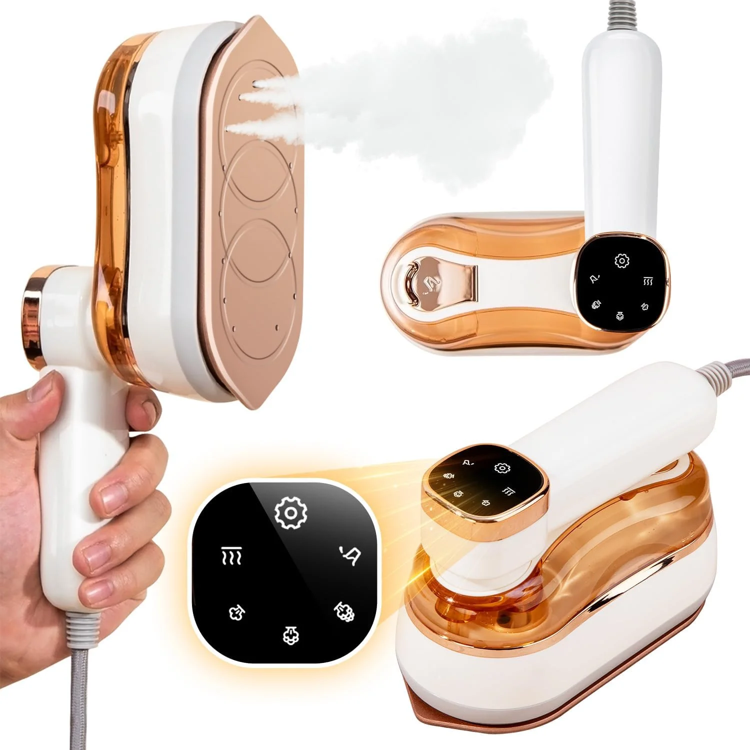 بخارگر لباس 2 در 1 Necomi، اتو بخار قدرتمند 1200 وات برای مسافرت، نمایشگر LED، 3 سطح خروجی بخار، اتو بخار قابل حمل برای مسافرت، خانه و محل کار (سفید)