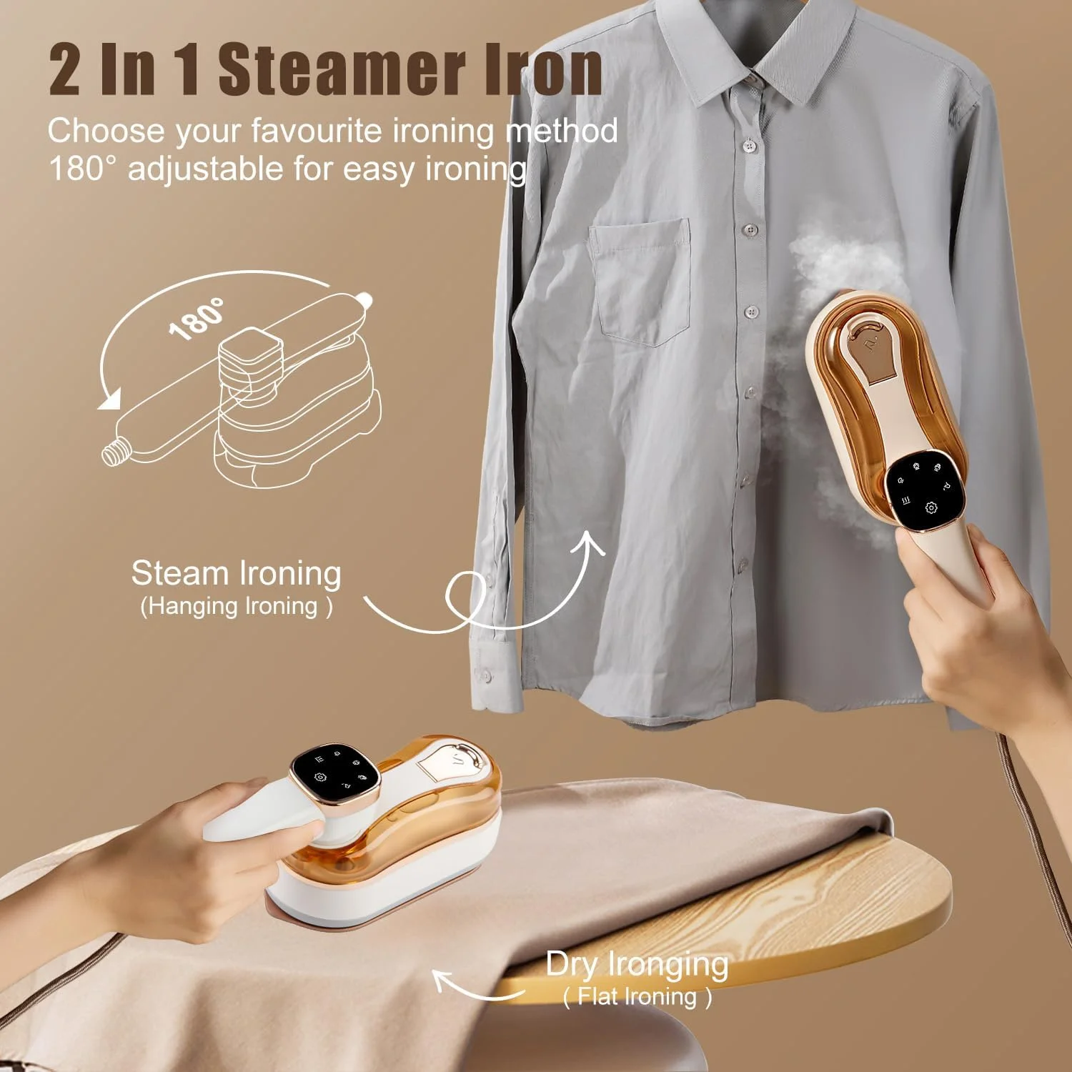 بخارگر لباس 2 در 1 Necomi، اتو بخار قدرتمند 1200 وات برای مسافرت، نمایشگر LED، 3 سطح خروجی بخار، اتو بخار قابل حمل برای مسافرت، خانه و محل کار (سفید)