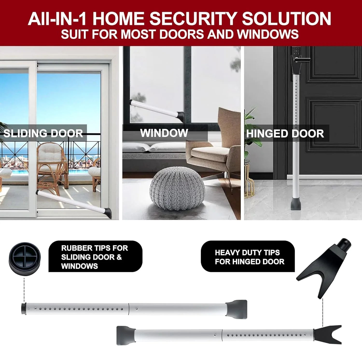 میله امنیتی درب ارتقا یافته SYOSI، دستگیره کشویی پاسیو، درپوش های سنگین، مسدود کننده قابل تنظیم برای خانه، آپارتمان (1 عدد)