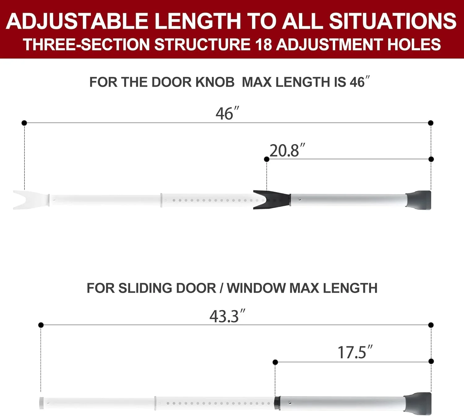 میله امنیتی درب ارتقا یافته SYOSI، دستگیره کشویی پاسیو، درپوش های سنگین، مسدود کننده قابل تنظیم برای خانه، آپارتمان (1 عدد)