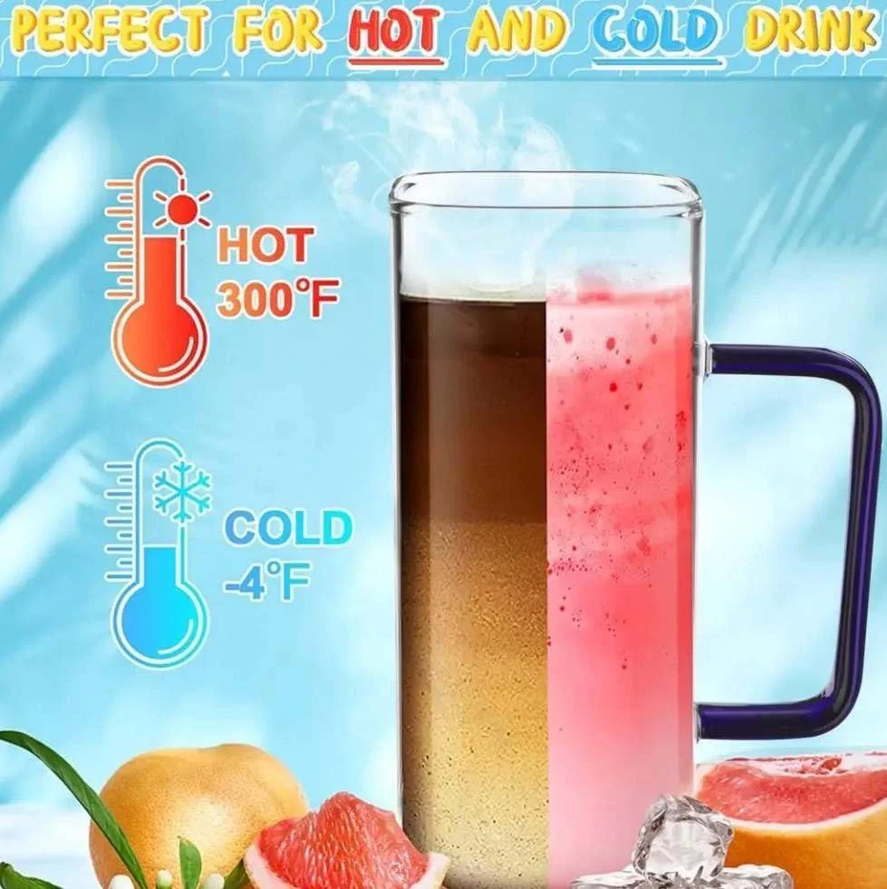 لیوان های نوشیدنی SahifyStore با درب، نی شیشه ای و دسته رنگی، لیوان آبجو، لیوان قهوه سرد، لیوان، لیوان آب، ظروف نوشیدنی مهمانی 400 میلی لیتر (4 عدد)